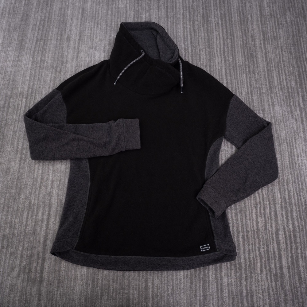 O'Neill Fleece Pullover Womens L Black Charcoal Cowl Neck Excellent Colorblock
